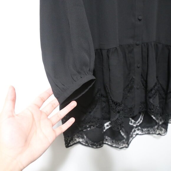 VINCE CAMUTO Holiday Peplum Button Down Stencil Blouse in Rich Black - Picture 6 of 9